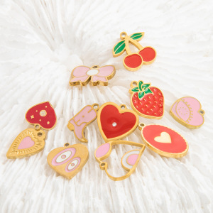Pendentif Femme Diy En Acier Inoxydable, Couleur Or, En Forme De Goutte, Motif Fraise Douce, Collection Romantique (1 Pièce) h5 Image3