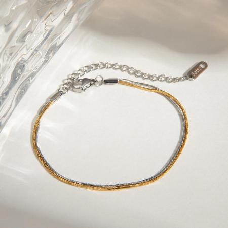 Bracelet chaîne en acier inoxydable étanche, couleur or et argent, série Simple, lignes délicates (1 pièce).