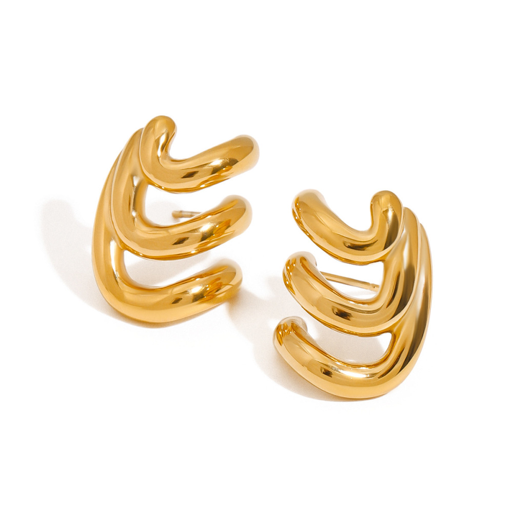 Boucles D'Oreilles Puces Minimalistes Annulaires En Acier Inoxydable Doré, Étanches, Collection Designable Series (1 Paire) Image11