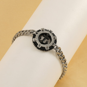 1 Paire De Bracelets Ronds Personnalisés En Acier Inoxydable Pour Hommes, Style Hip-Hop, Tendance, Assortis, À La Mode, Style Ancre h5 Image3
