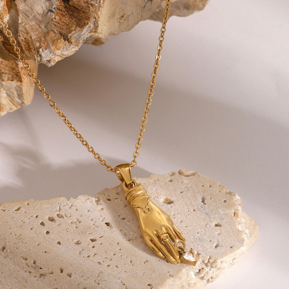 Collier Avec Pendentif Géométrique Punk En Acier Inoxydable Plaqué Or  Et Zircon Pour Femme, Série Simple, 1 Pièce Image2