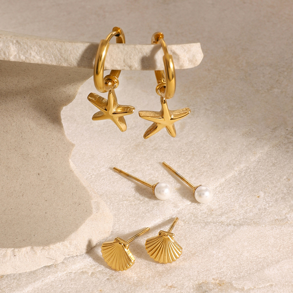 1 Paire De Boucles D'Oreilles Pour Femme, Série Romantique, Classique, En Acier Inoxydable Plaqué Or , Avec Perles Artificielles Image3