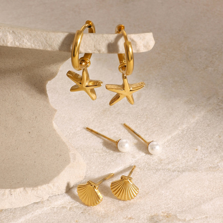 1 paire de boucles d'oreilles pour femme, série romantique, classique, en acier inoxydable plaqué or , avec perles artificielles 2