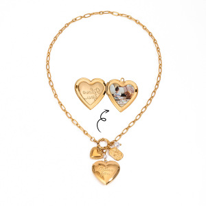 Collier Pendentif Femme Diy En Forme De Cœur, Style Classique, En Acier Inoxydable Étanche Couleur Or (1 Pièce) h5 Image6