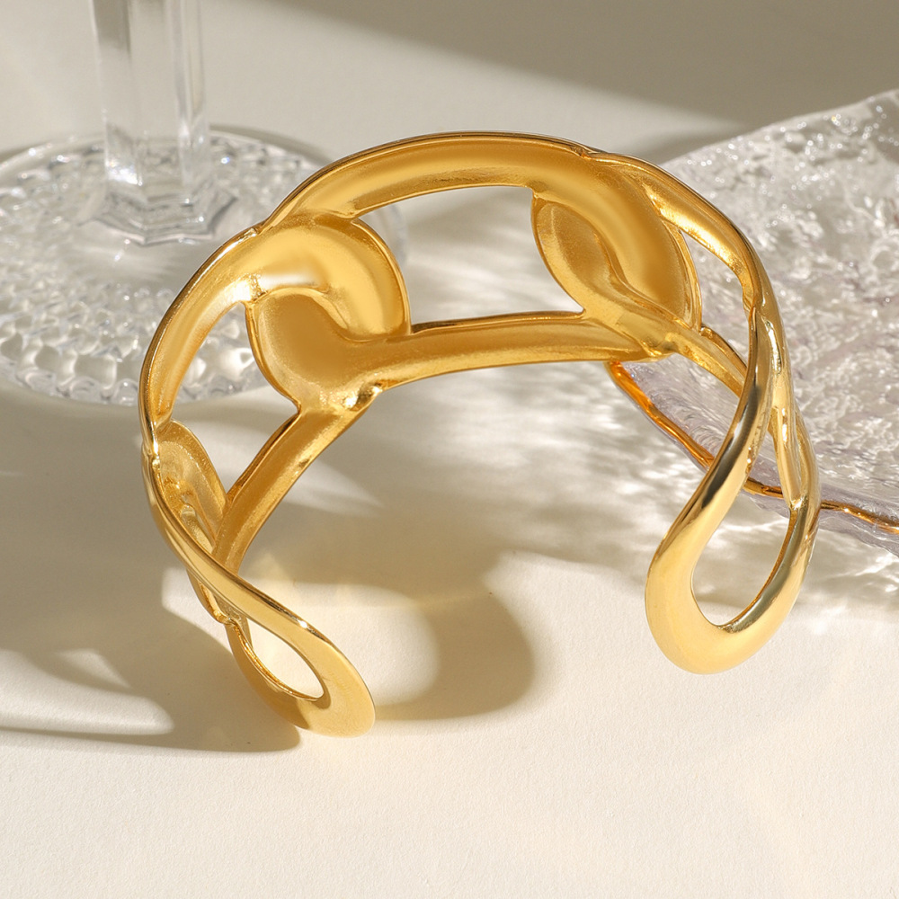 Bracelet Manchette Étanche En Acier Inoxydable Uni (1 Pièce) h5Image3