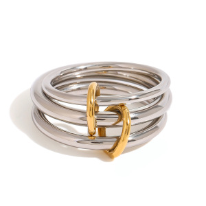 1 Paire De Bagues Simples Pour Femmes, Style Moderne, Annulaires, En Acier Inoxydable Étanche, Couleur Or Et Argent, Série Classique h5 Image7