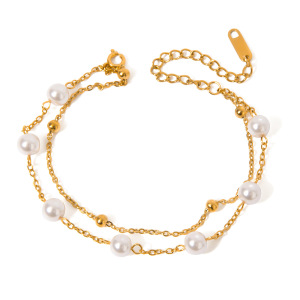 Bracelet De Perles Classique De Luxe Pour Femme, En Acier Inoxydable, Étanche, Couleur Or (1 Pièce). h5 Image6
