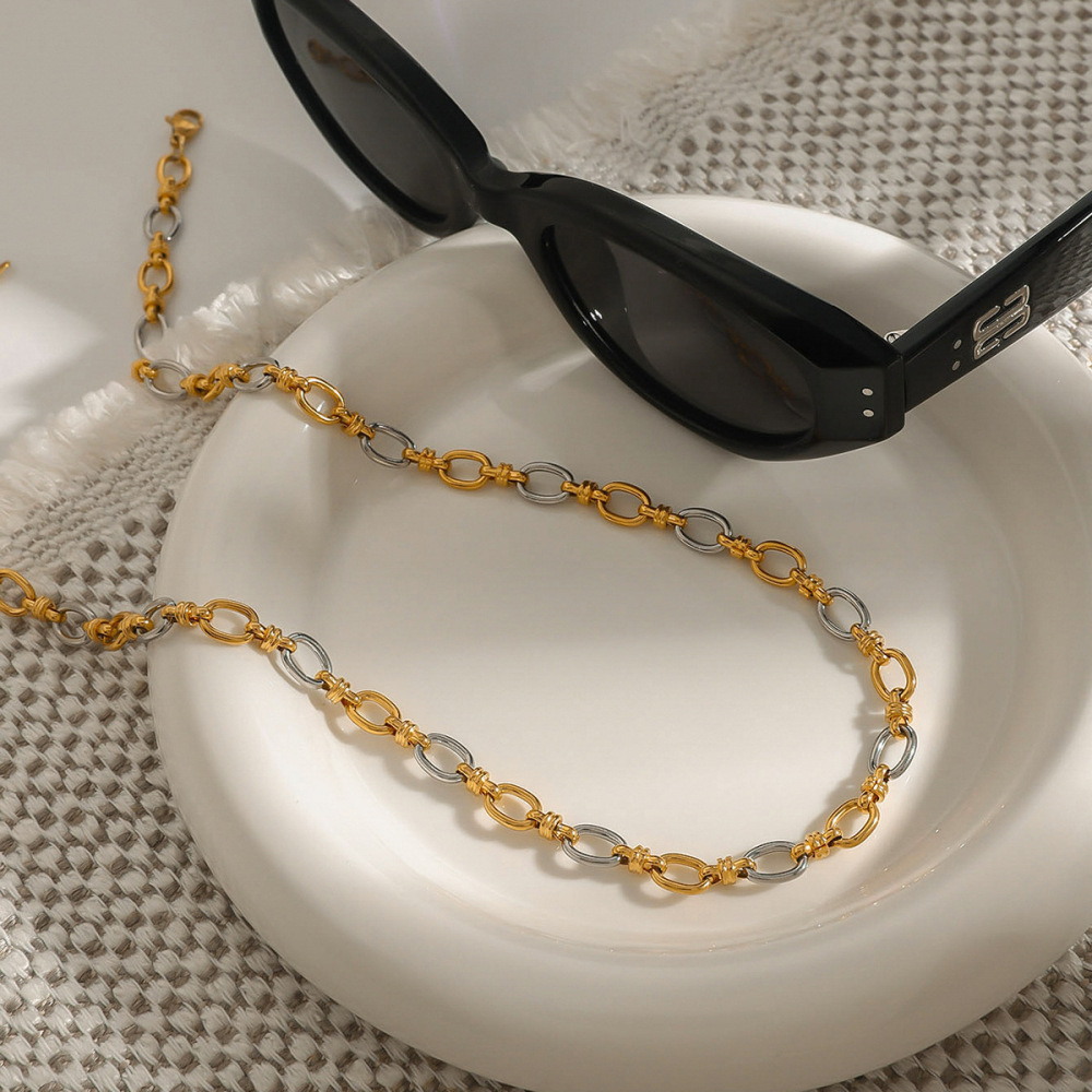 Collier Chaîne Sophistiquée Moderne En Acier Inoxydable, Étanche, Coloris Or Et Argent, Pour Femme (1 Pièce) Image6