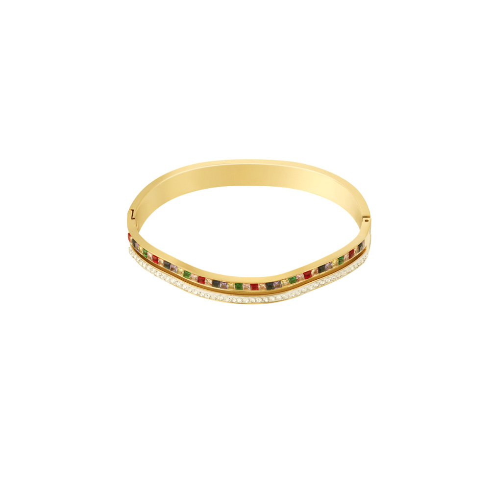 Bracelet Jonc Élégant Et Incurvé En Acier Inoxydable Doré, Couleur Or, Collection Dazzling Series (1 Pièce) Image4