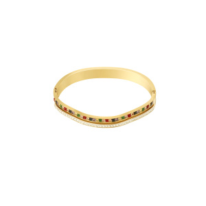 Bracelet Jonc Élégant Et Incurvé En Acier Inoxydable Doré, Couleur Or, Collection Dazzling Series (1 Pièce) h5 Image4