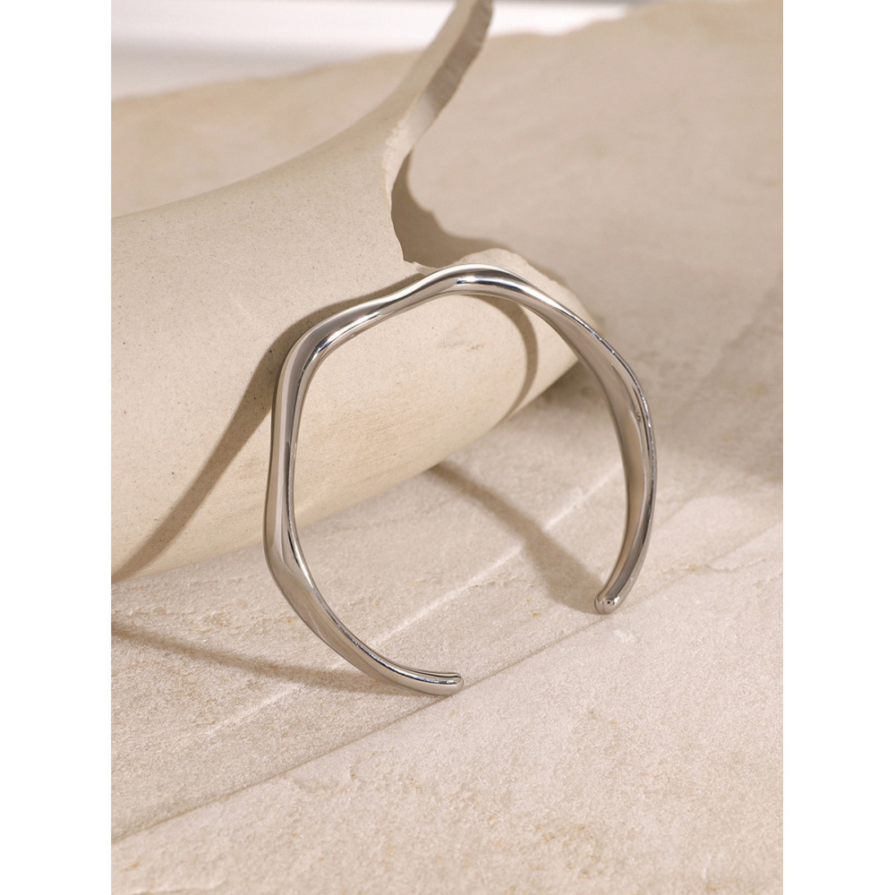 Bracelet Simple En Acier Inoxydable Plaqué Or  Pour Femme, Couleur Unie, 1 Pièce Image5
