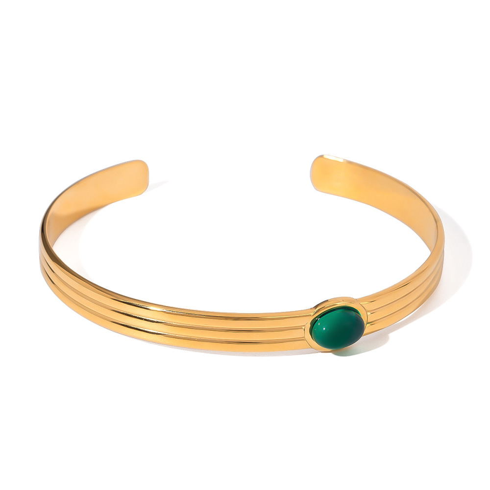 Bracelet Pour Femme, Style Rétro Géométrique, En Acier Inoxydable, Imperméable, Couleur Or, Orné De Pierres Naturelles (1 Pièce) h5Image6