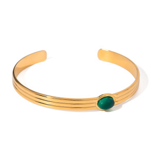 Bracelet Pour Femme, Style Rétro Géométrique, En Acier Inoxydable, Imperméable, Couleur Or, Orné De Pierres Naturelles (1 Pièce) h5 Image6