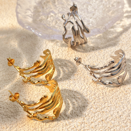 Boucles d'oreilles puces pour femme, en acier inoxydable doré, imperméables, de forme irrégulière (1 paire).