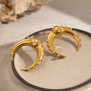 1 Paire De Boucles D'Oreilles À Tige Rétro Soleil/Lune En Acier Inoxydable Plaqué Or  Avec Strass Pour Femme h5 Image3
