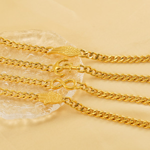 Bracelet Chaîne Unisexe Classique En Acier Inoxydable Plaqué Or , Série Simple, 1 Pièce h5 Image4