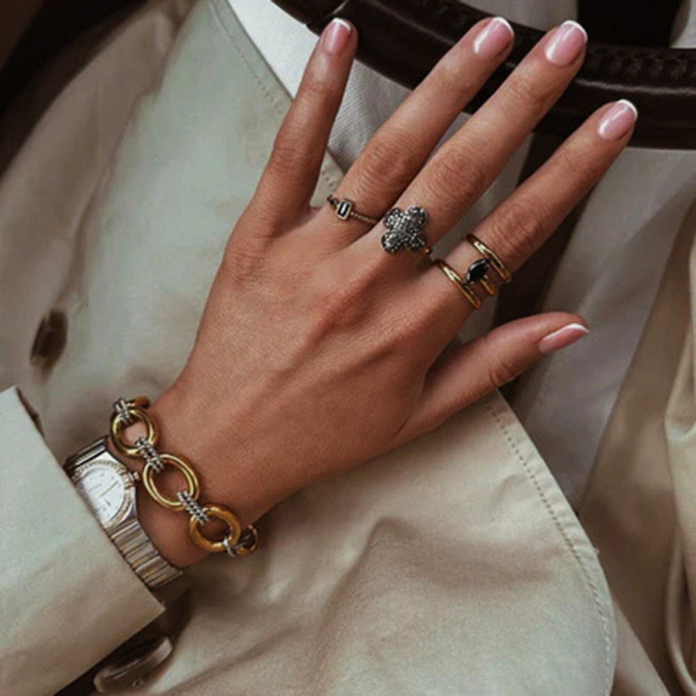 Bracelet Chaîne Pour Femme, Série Simple, Anneau Quotidien En Acier Inoxydable Plaqué Or , 1 Pièce Image8