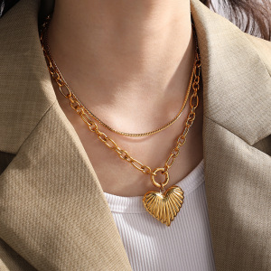 Collier Avec Pendentif En Forme De Cœur Romantique En Acier Titane Couleur Or Pour Femme, 1 Pièce h5 Image5