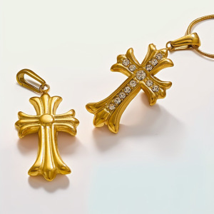 Pendentif Femme Croix Rétro Luxueuse En Acier Inoxydable Étanche Couleur Or (1 Pièce) h5 Image3