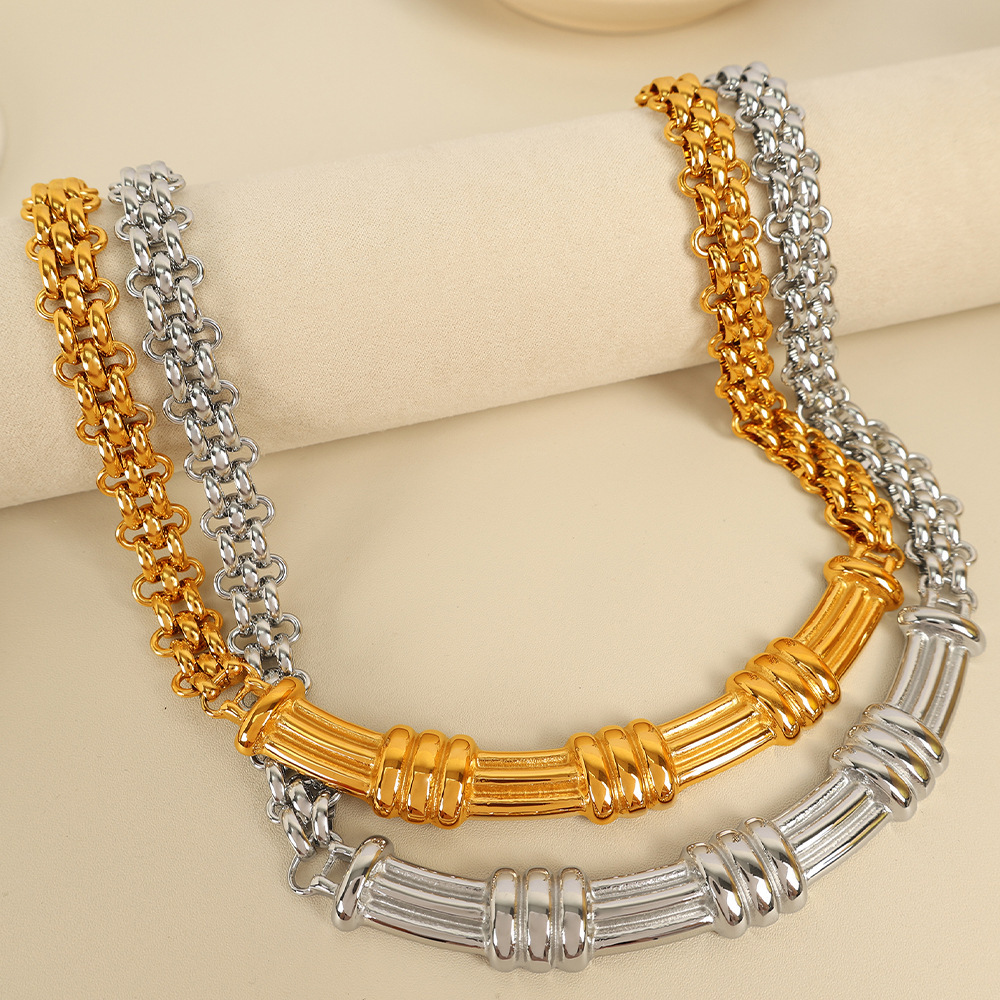 Collier Chaîne Classique En Acier Titane Couleur Or Pour Femme, Série Simple, 1 Pièce h5Image4