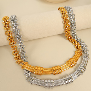 Collier Chaîne Classique En Acier Titane Couleur Or Pour Femme, Série Simple, 1 Pièce h5 Image4
