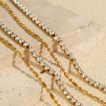 collier de perles géométriques simples en acier inoxydable plaqué or pour femme, série luxueuse, 1 pièce 2