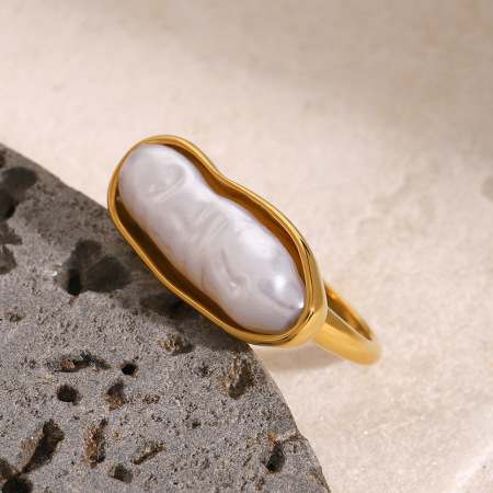 1 Paire De Bagues Simples Pour Femme, Série Classique, En Acier Inoxydable Plaqué Or , Avec Perles Artificielles 2