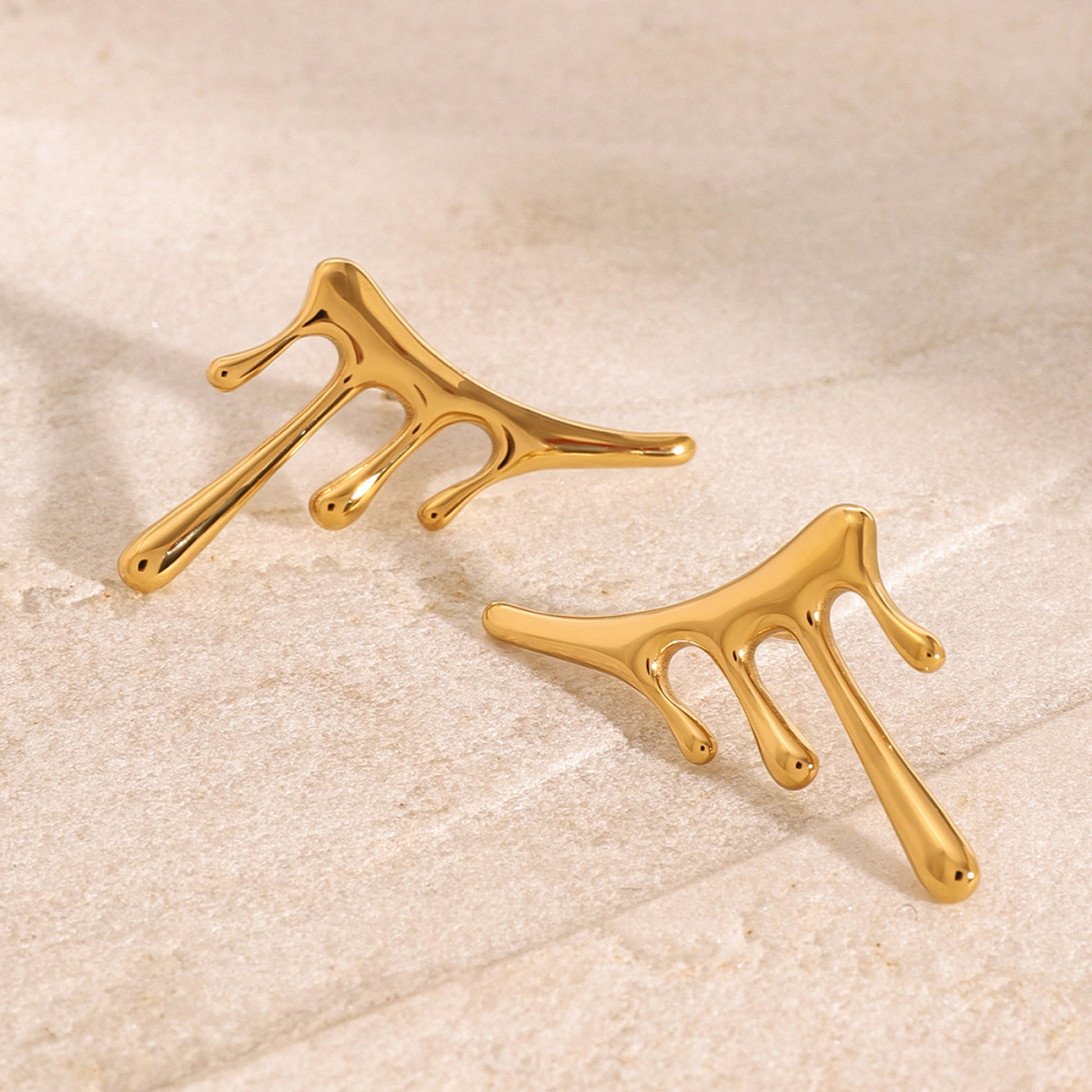 1 Paire De Boucles D'Oreilles À Tige Irrégulières En Acier Inoxydable Plaqué Or  Pour Femme Image3