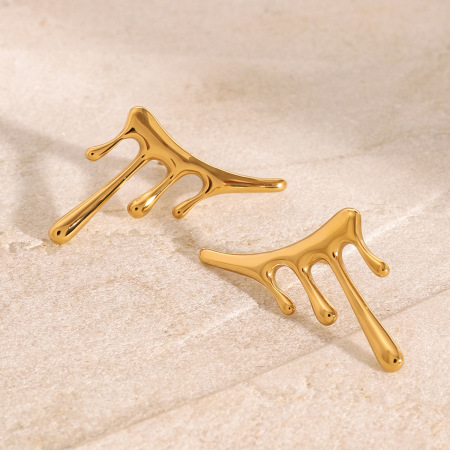 1 paire de boucles d'oreilles à tige irrégulières en acier inoxydable plaqué or  pour femme 2