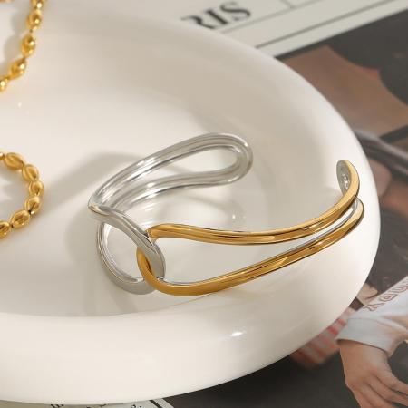 Bracelet pour femme en acier inoxydable doré, étanche, à lignes superposées, collection minimaliste (1 pièce)