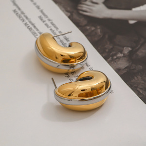1 Paire De Boucles D'Oreilles À Tige En Acier Inoxydable Doré Pour Femme, , Série Simple h5 Image4