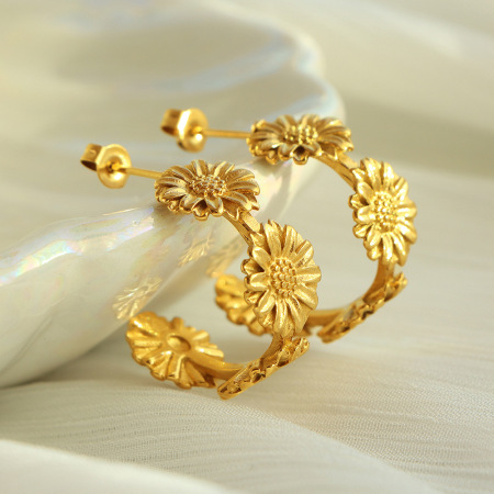 1 Paire De Boucles D'Oreilles Créoles Rétro En Acier Inoxydable Plaqué Or  Pour Femme, Série Romantique