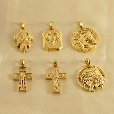 1 paire de colliers en acier inoxydable avec croix du dieu de la paix pour hommes et femmes, pendentif prêtre rétro en relief  3d, collier unisexe pour hommes 2