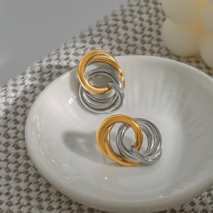 1 Paire De Boucles D'Oreilles Puces Pour Femme En Acier Inoxydable Étanche, Coloris Or Et Argent. h5 Image5