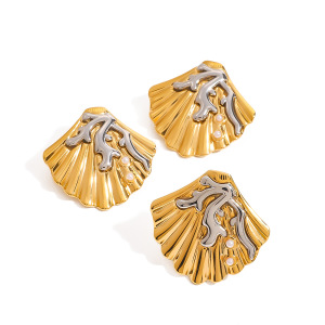Boucles D'Oreilles Puces Pour Femme, Collection Romantique, Motif Coquillage, En Acier Inoxydable, Couleur Or, Étanches. h5 Image5