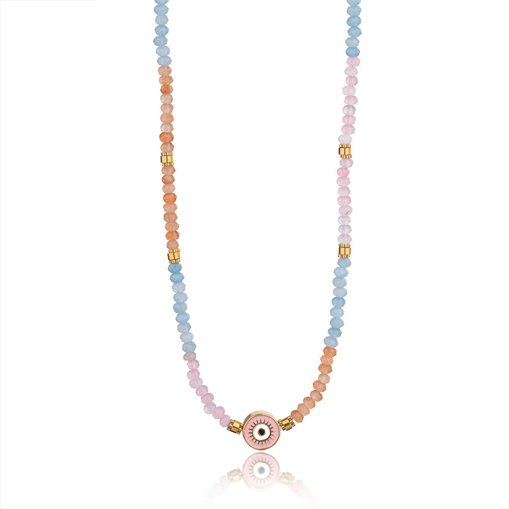 Collier Pour Femme En Acier Inoxydable Doré, Orné De Perles De Cristal Et D'Un Motif Œil Classique, Collection Ethnique (1 Pièce) Image7