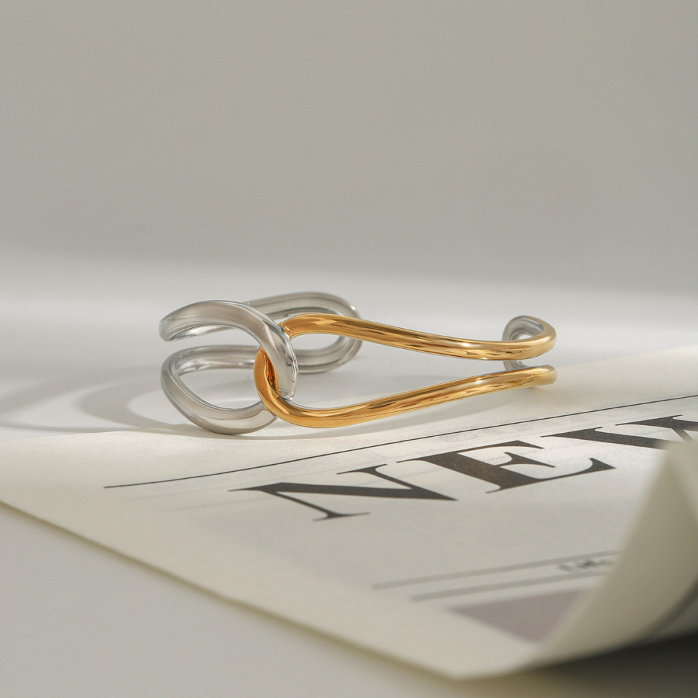Bracelet Pour Femme En Acier Inoxydable Doré, Étanche, À Lignes Superposées, Collection Minimaliste (1 Pièce) Image5