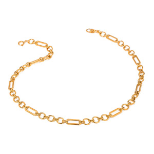 Collier Chaîne Classique En Acier Inoxydable Plaqué Or  Pour Femme, Série Simple, 1 Pièce h5 Image6