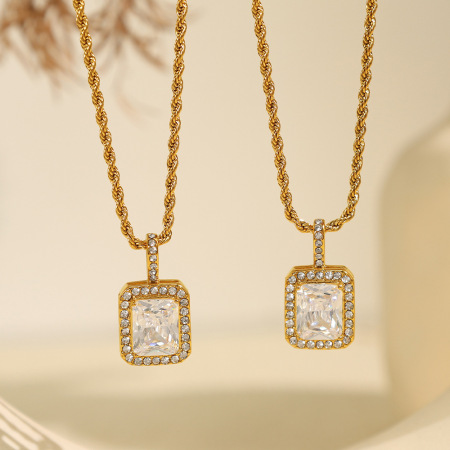 Collier avec pendentif géométrique en acier titane doré pour femme, série luxueuse, 1 pièce