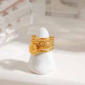 Ensemble De Bagues Pour Femme En Acier Inoxydable Couleur Or, Série Luxueuse Ins Style Flower h5 Image4