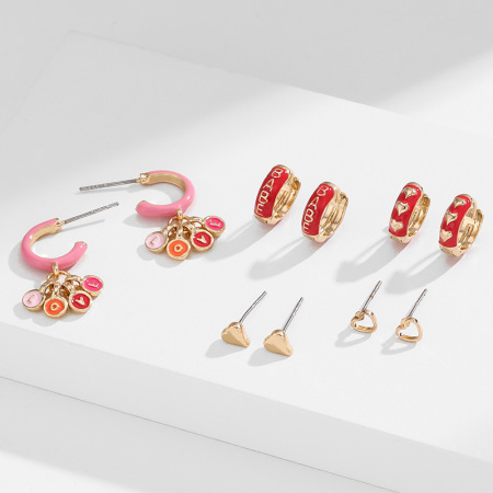 1 paire de boucles d'oreilles en alliage pour femme, série romantique, motif cœur mignon 2