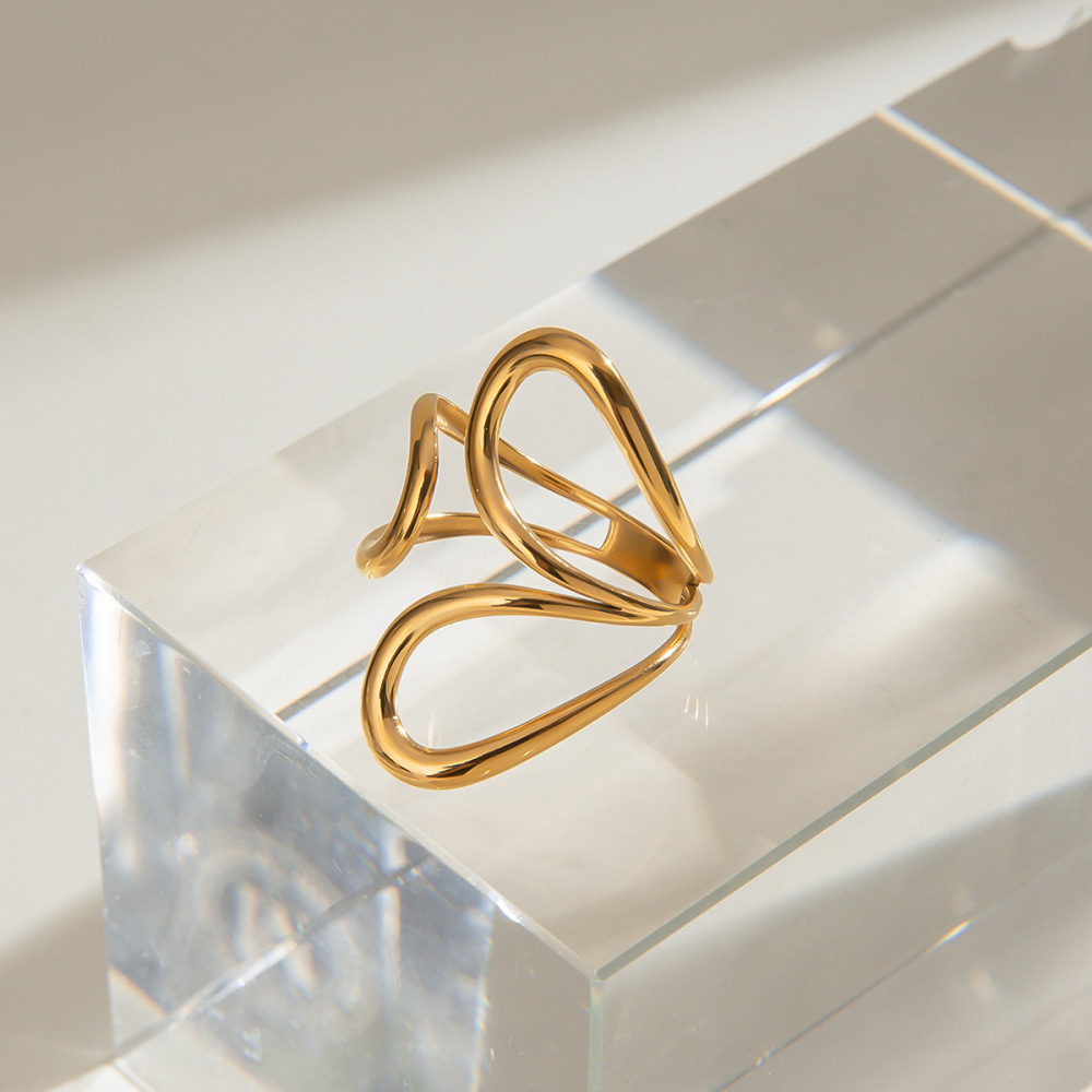 1 Paire De Bagues Ajustables Géométriques Quotidiennes En Acier Inoxydable Plaqué Or  Pour Femme, Série Simple Image5