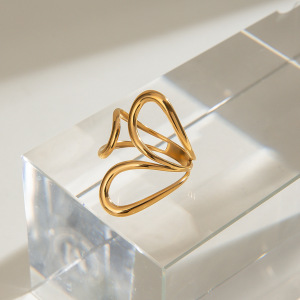1 Paire De Bagues Ajustables Géométriques Quotidiennes En Acier Inoxydable Plaqué Or  Pour Femme, Série Simple h5 Image5