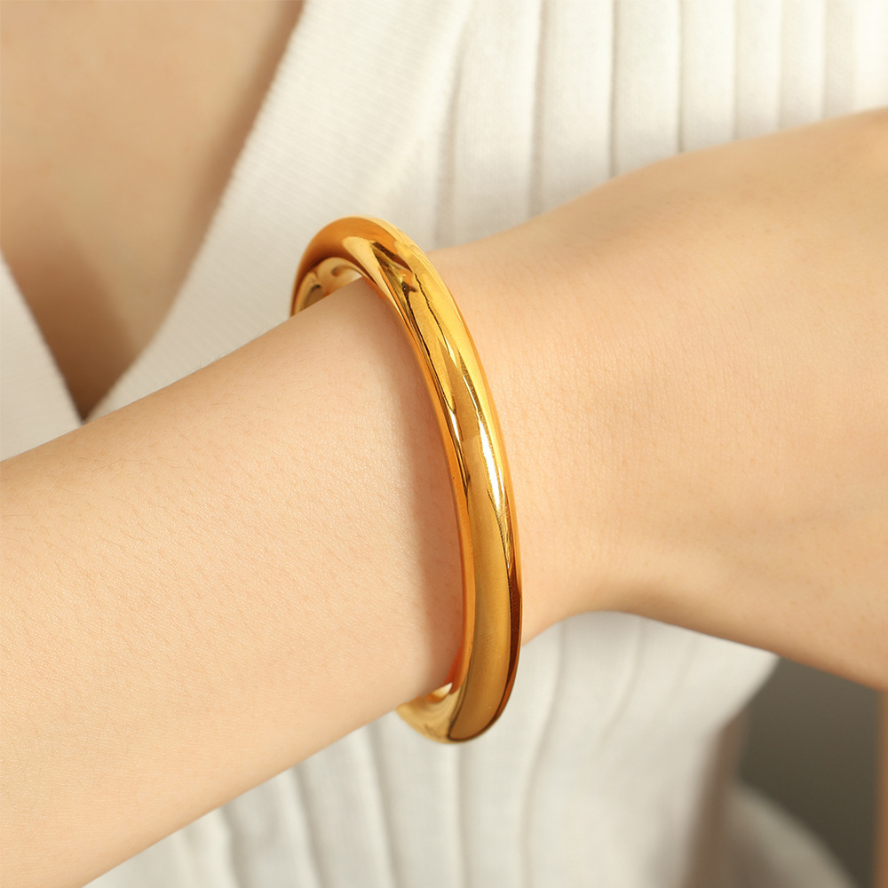 Bracelet Classique En Acier Inoxydable Plaqué Or Pour Femme, Série Simple, Couleur Unie h5Image5
