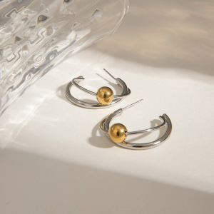 1 Paire De Boucles D'Oreilles Puces Annulaires Exquises En Acier Inoxydable Étanche, Couleur Or Et Argent, De La Collection Designable Series. h5 Image3