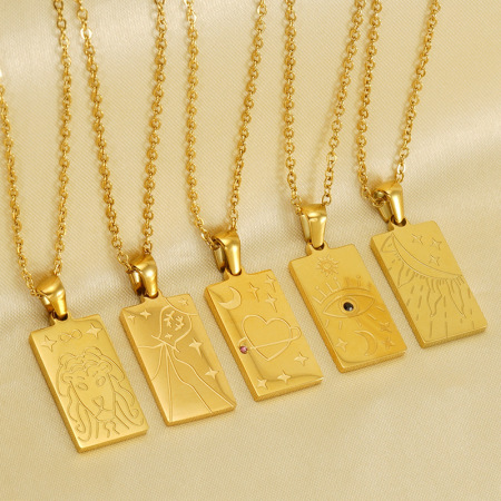 collier unisexe avec pendentif soleil/lune rétro en acier titane plaqué or , série classique, 1 pièce