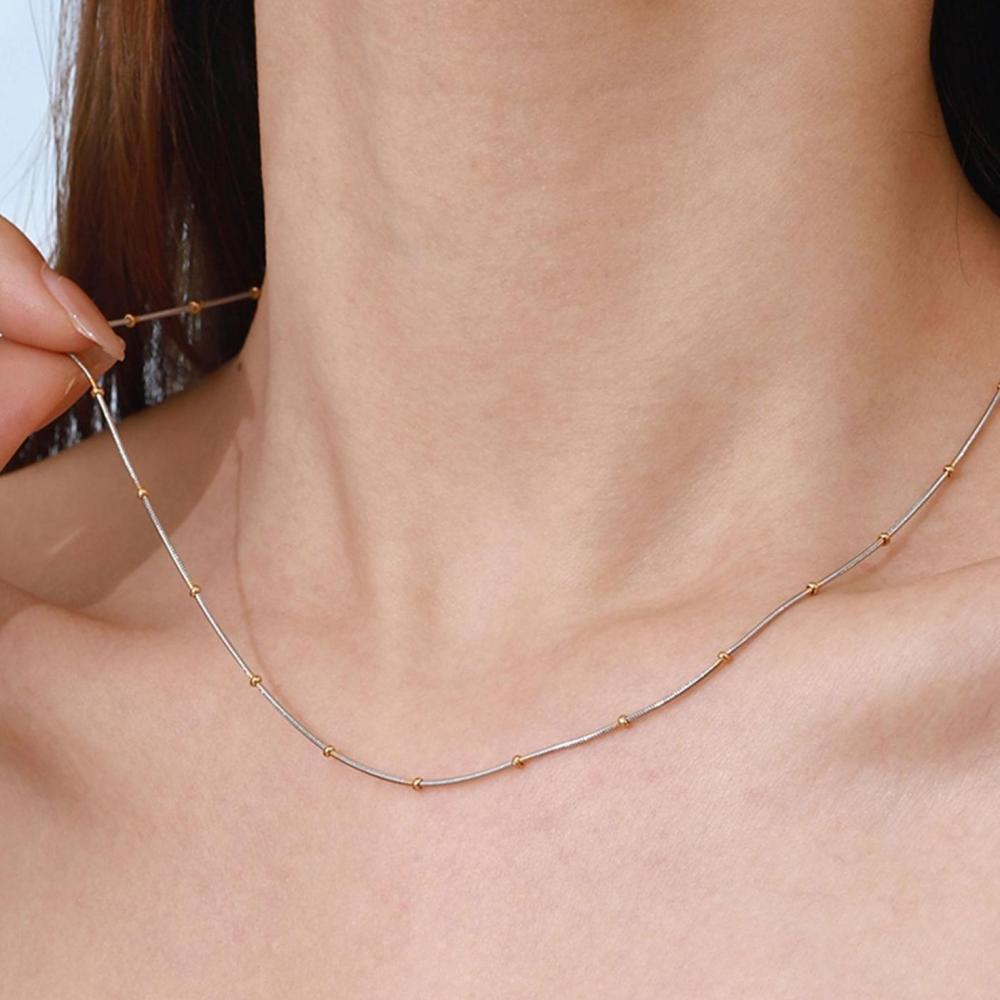 Collier Chaîne Femme Simple Series Daily Line En Acier Inoxydable Étanche, Coloris Or Et Argent (1 Pièce) Image7