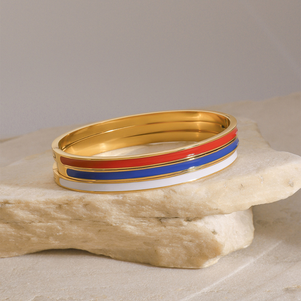 Bracelet Rond En Acier Inoxydable Plaqué Or  Pour Femme, Série Simple,  Image2