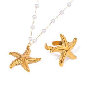 Collier Avec Pendentif Tortue Simple En Acier Inoxydable Plaqué Or  Et Perles Artificielles Pour Femme, 1 Pièce h5 Image5