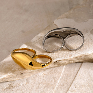 Bague Ajustable Géométrique Pour Femme, En Acier Inoxydable Plaqué Or Et Étanche (1 Pièce). h5 Image5